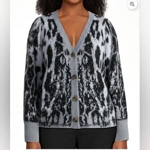 Women's Plus Size Animal Print Cardigan Sweater    Black      NWT